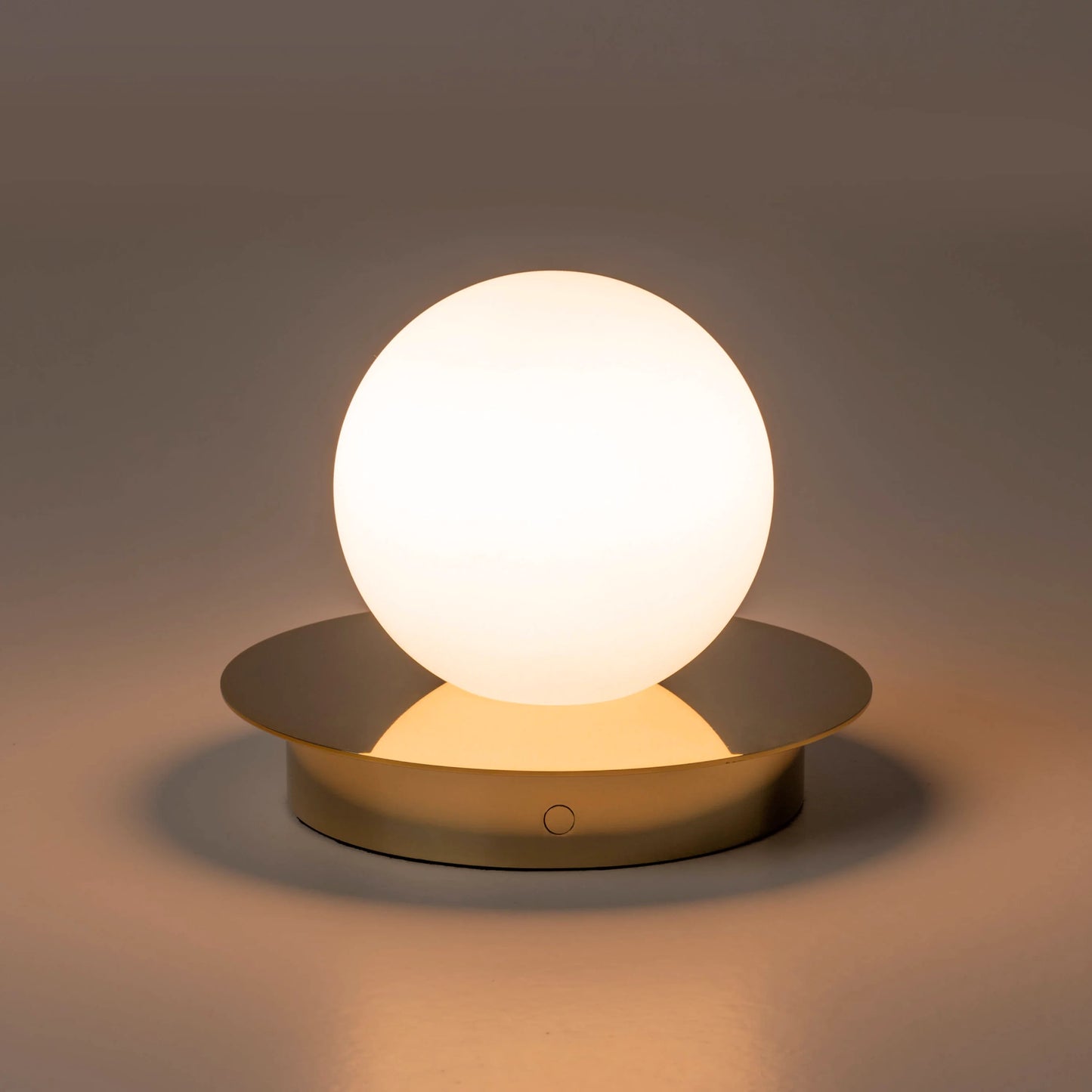 Brass opal disk rechargeable table lamp