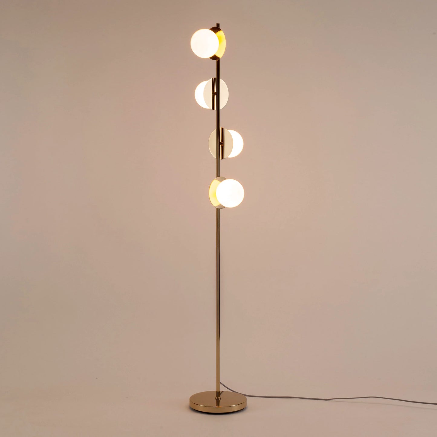 Brass opal disk floor lamp