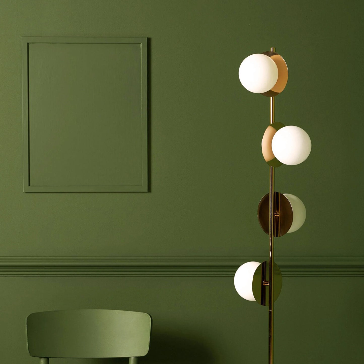 Brass opal disk floor lamp