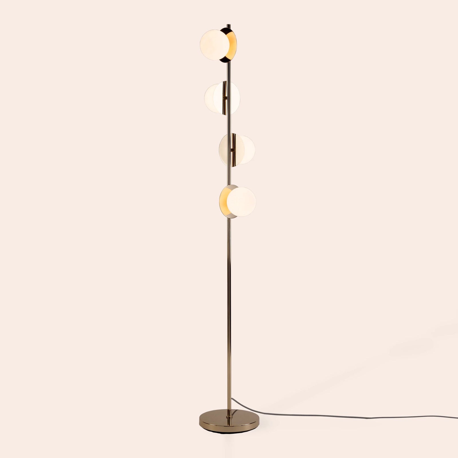 Brass opal disk floor lamp