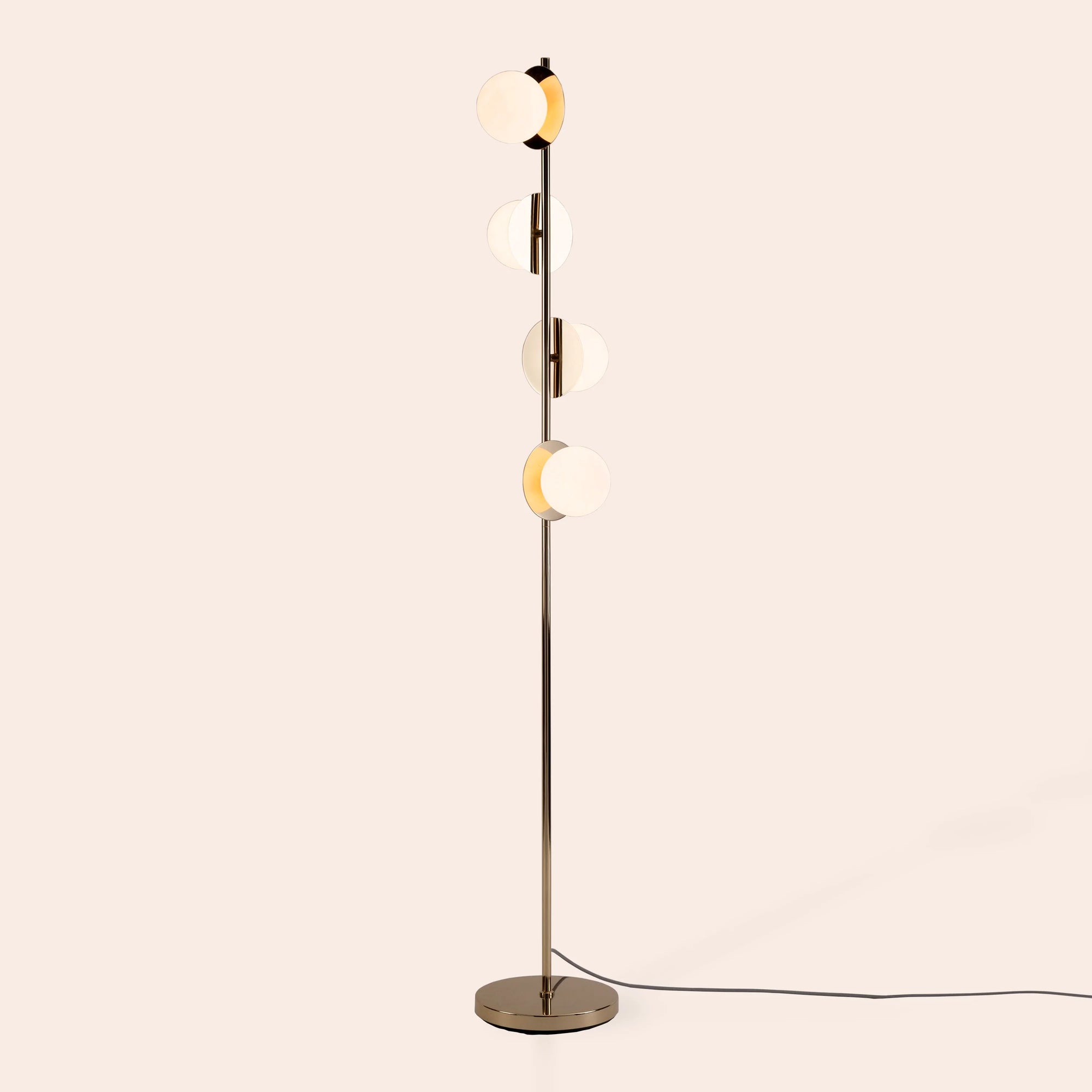 Brass opal disk floor lamp
