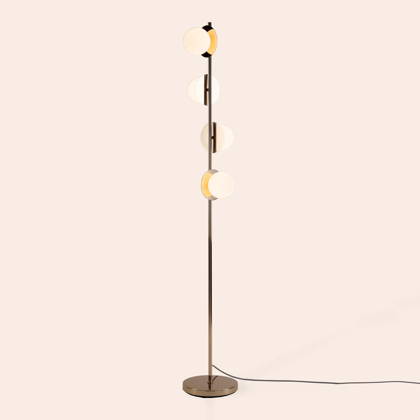 Brass opal disk floor lamp