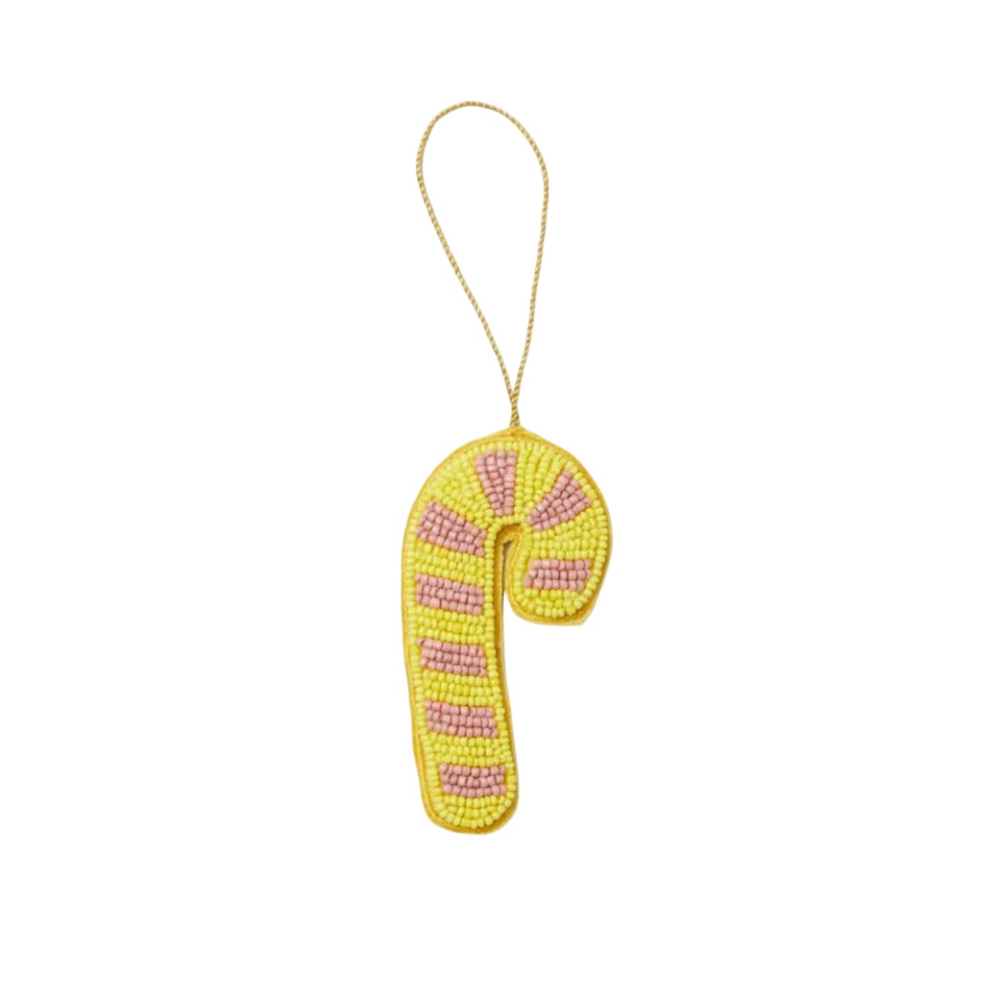 Candy Cane Yellow Beaded Christmas Decoration