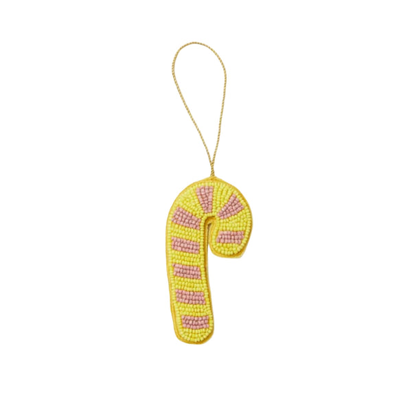 Candy Cane Yellow Beaded Christmas Decoration