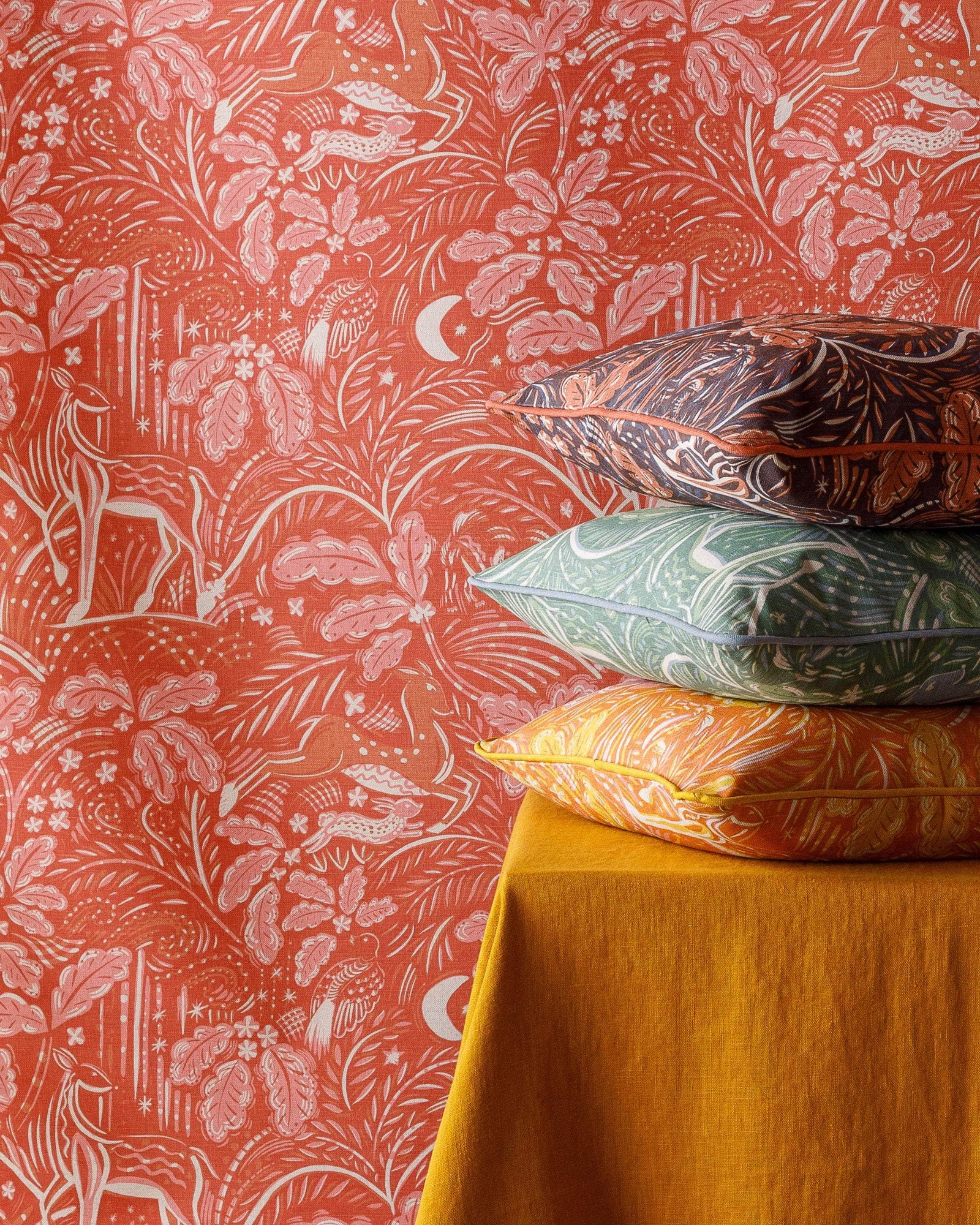 Dolly Small Piped Cushion in Field Blue and Rust