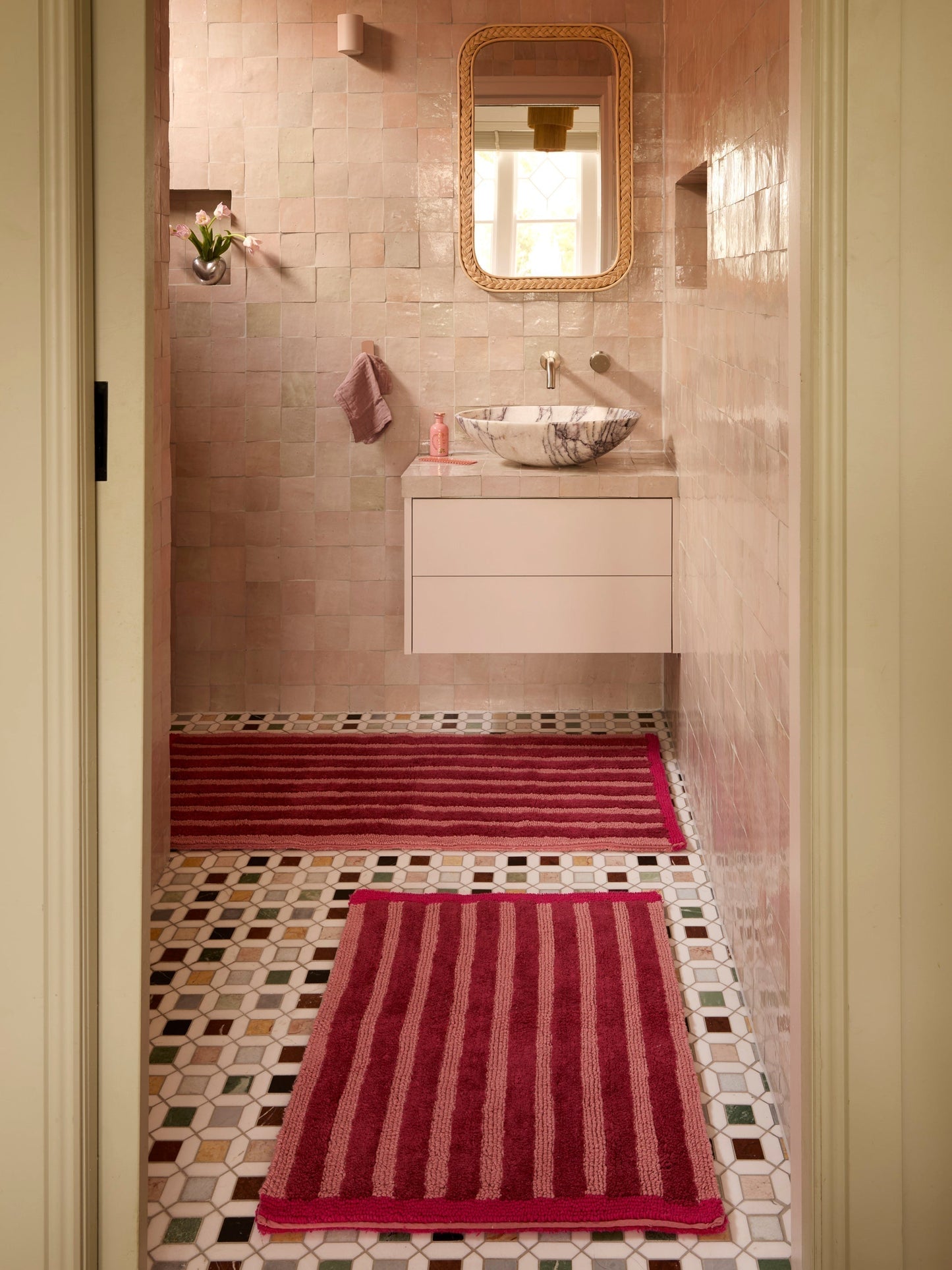 Stripe Burgundy Long Bath Mat