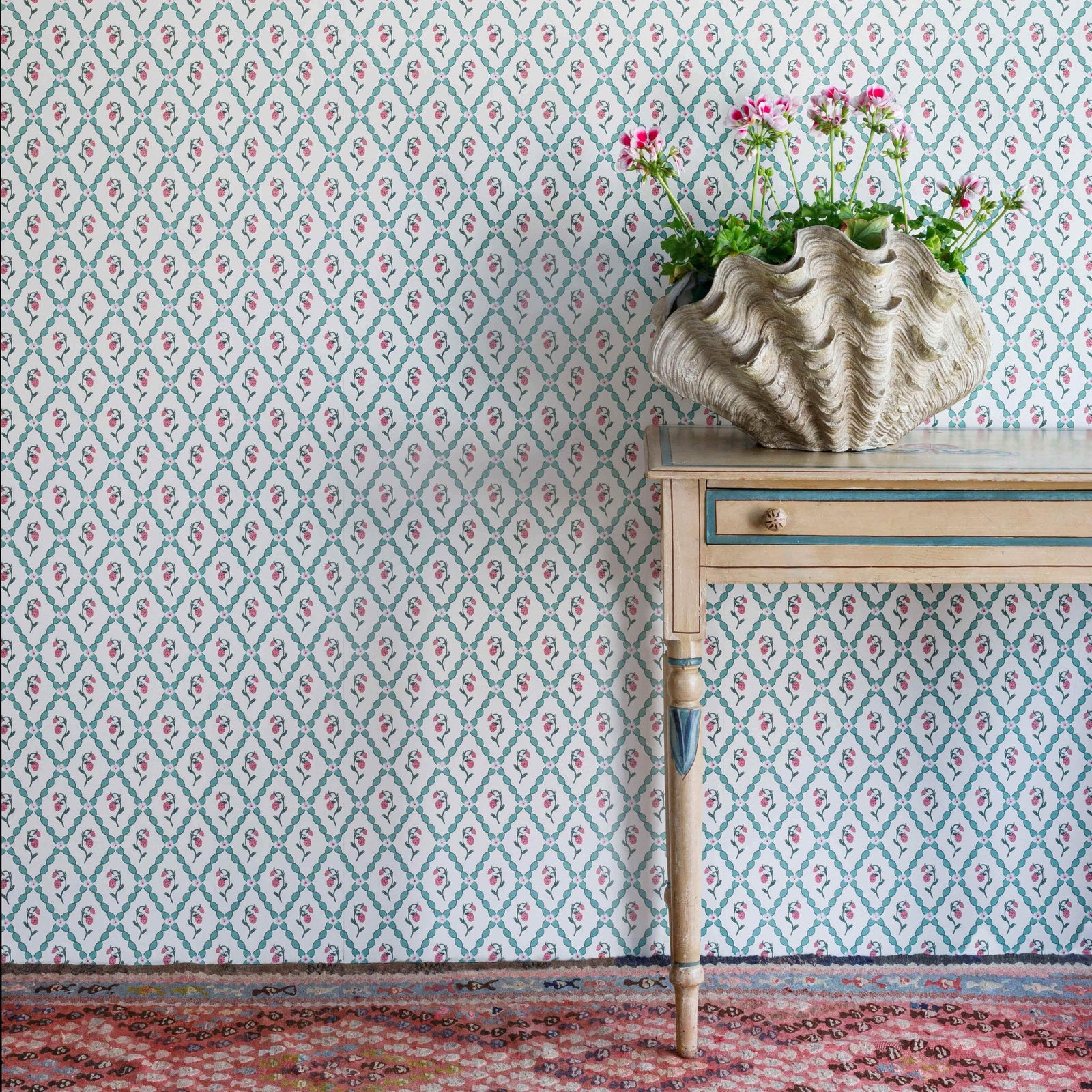 Wild Strawberry Trellis Wallpaper