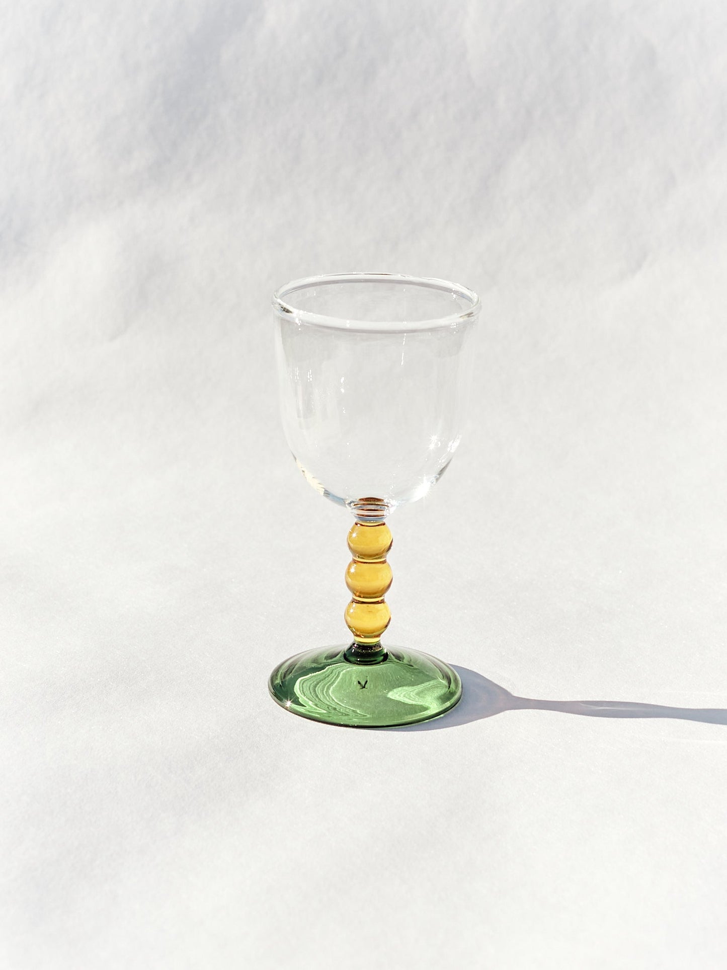 Hand Blown Circle Stem Wine Glass in Yellow/Green