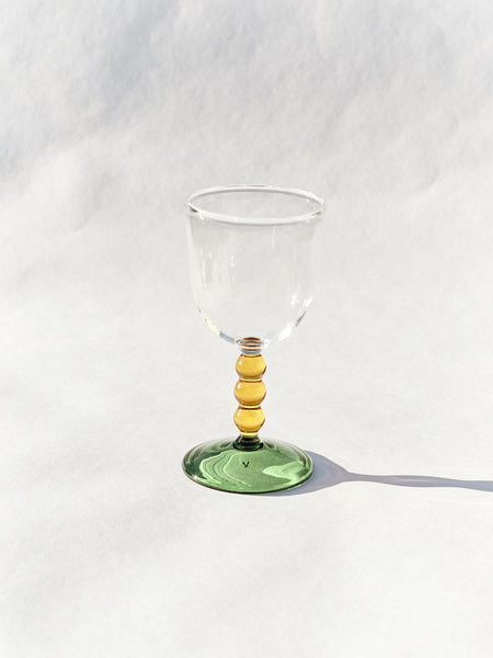 Hand Blown Circle Stem Wine Glass in Yellow/Green