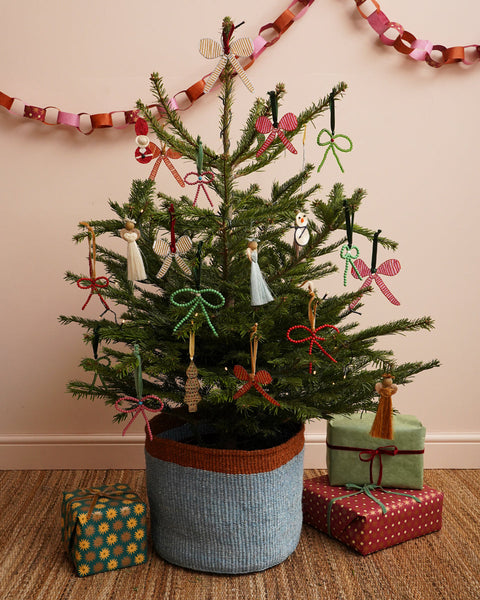 KESI: Hand-beaded Red and Gold Bow Tree Decoration