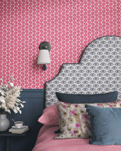 Bedroom with pink geometric circle