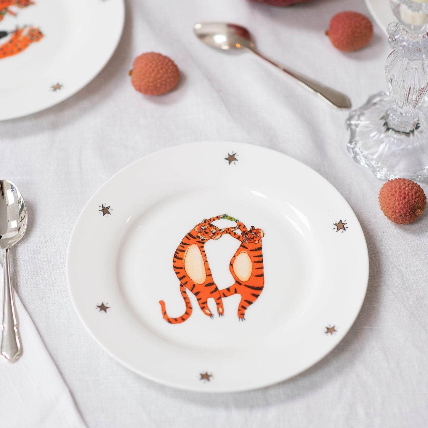 Festive Big Cat Dessert Plate Set - Set of 4