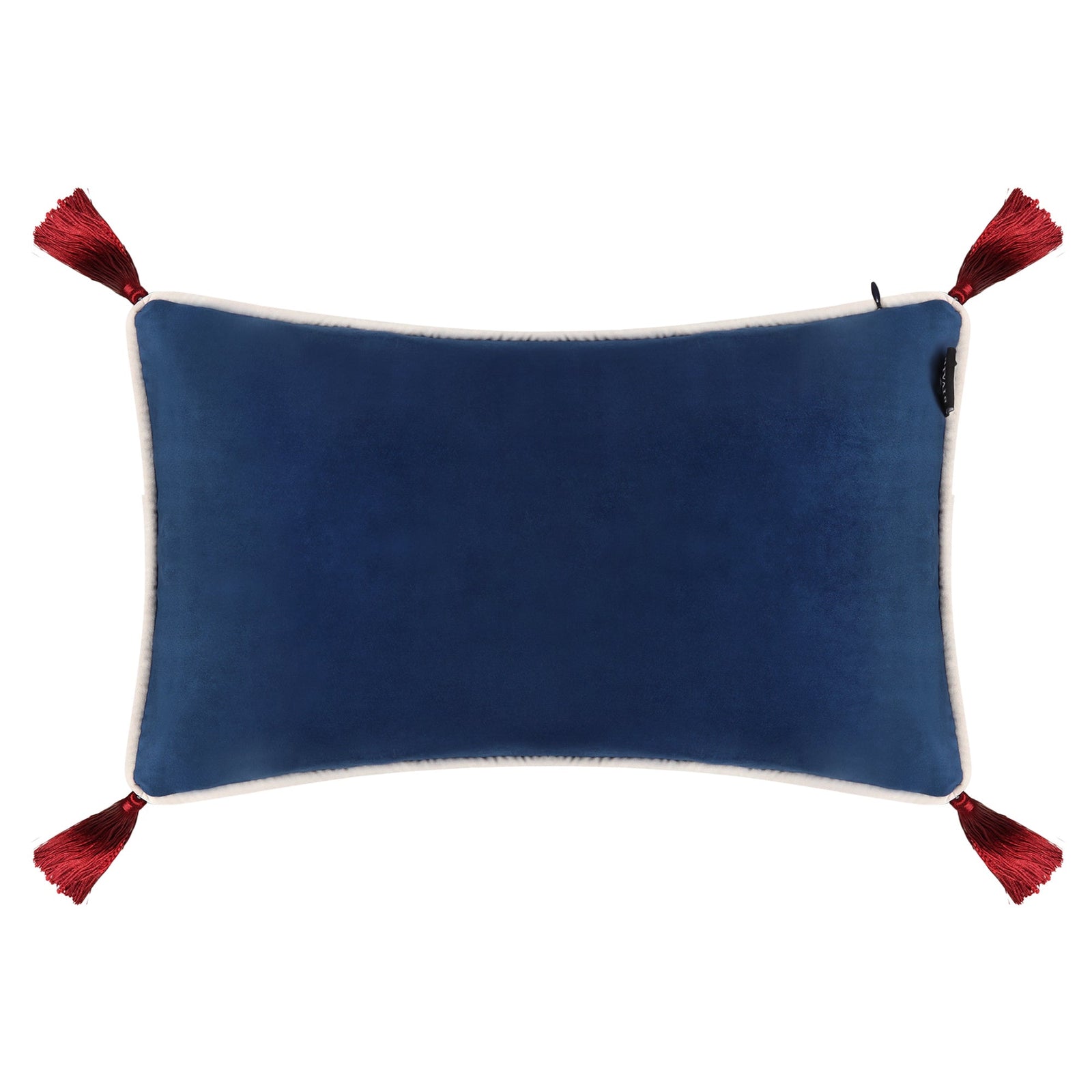 Navy Blue Velvet Rectangular Cushion with Tassels