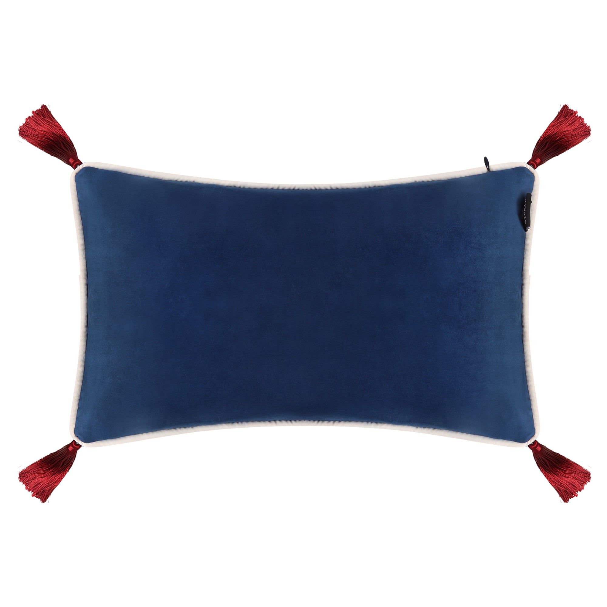Navy Blue Velvet Rectangular Cushion with Tassels