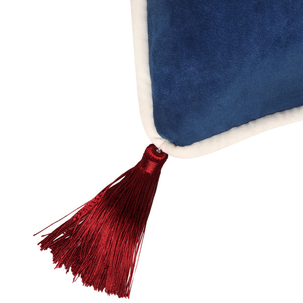 Navy Blue Velvet Rectangular Cushion with Tassels