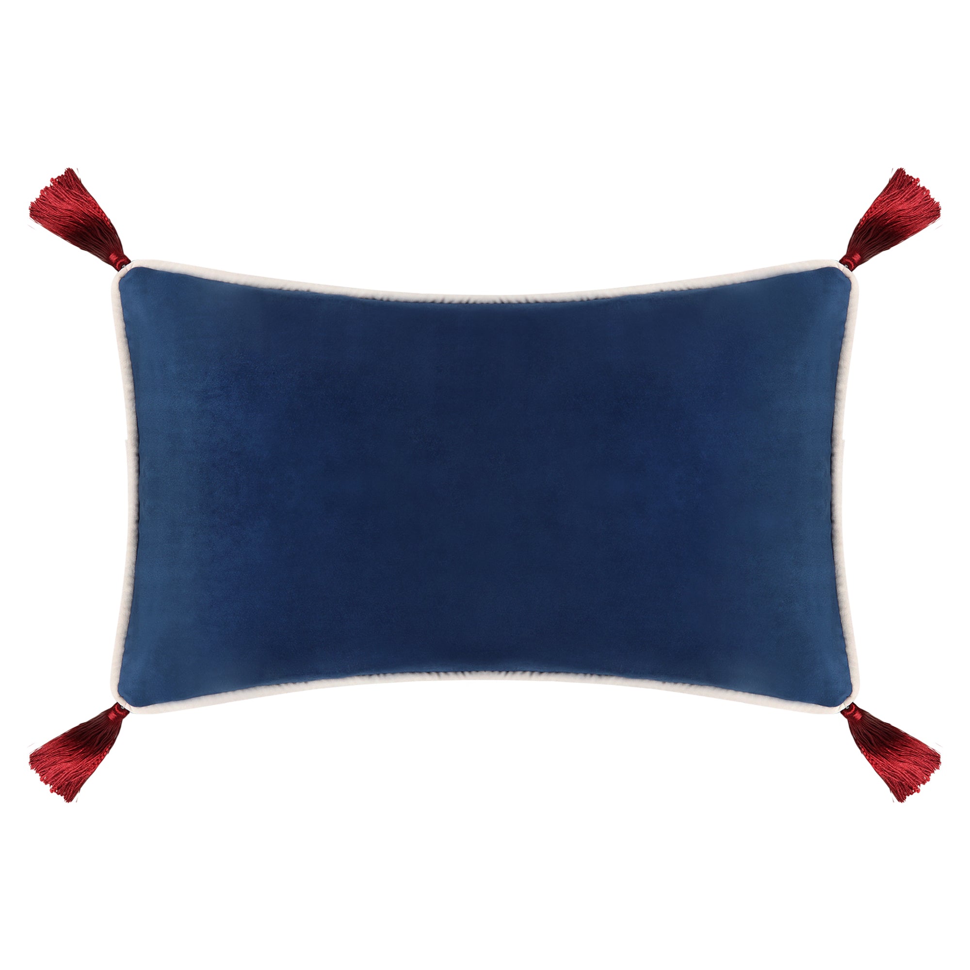 Navy Blue Velvet Rectangular Cushion with Tassels