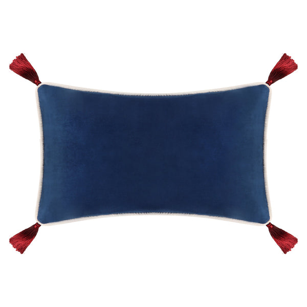 Navy Blue Velvet Rectangular Cushion with Tassels