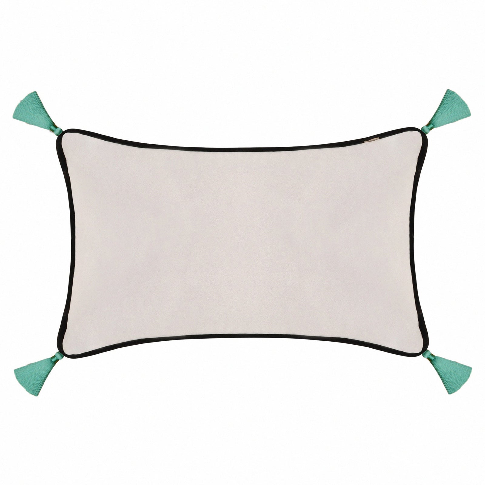 Light Grey Velvet Rectangular Cushion with Tassels
