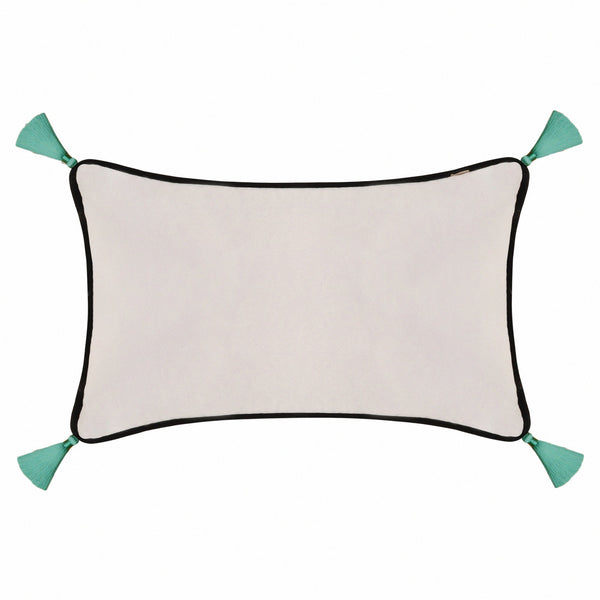 Light Grey Velvet Rectangular Cushion with Tassels