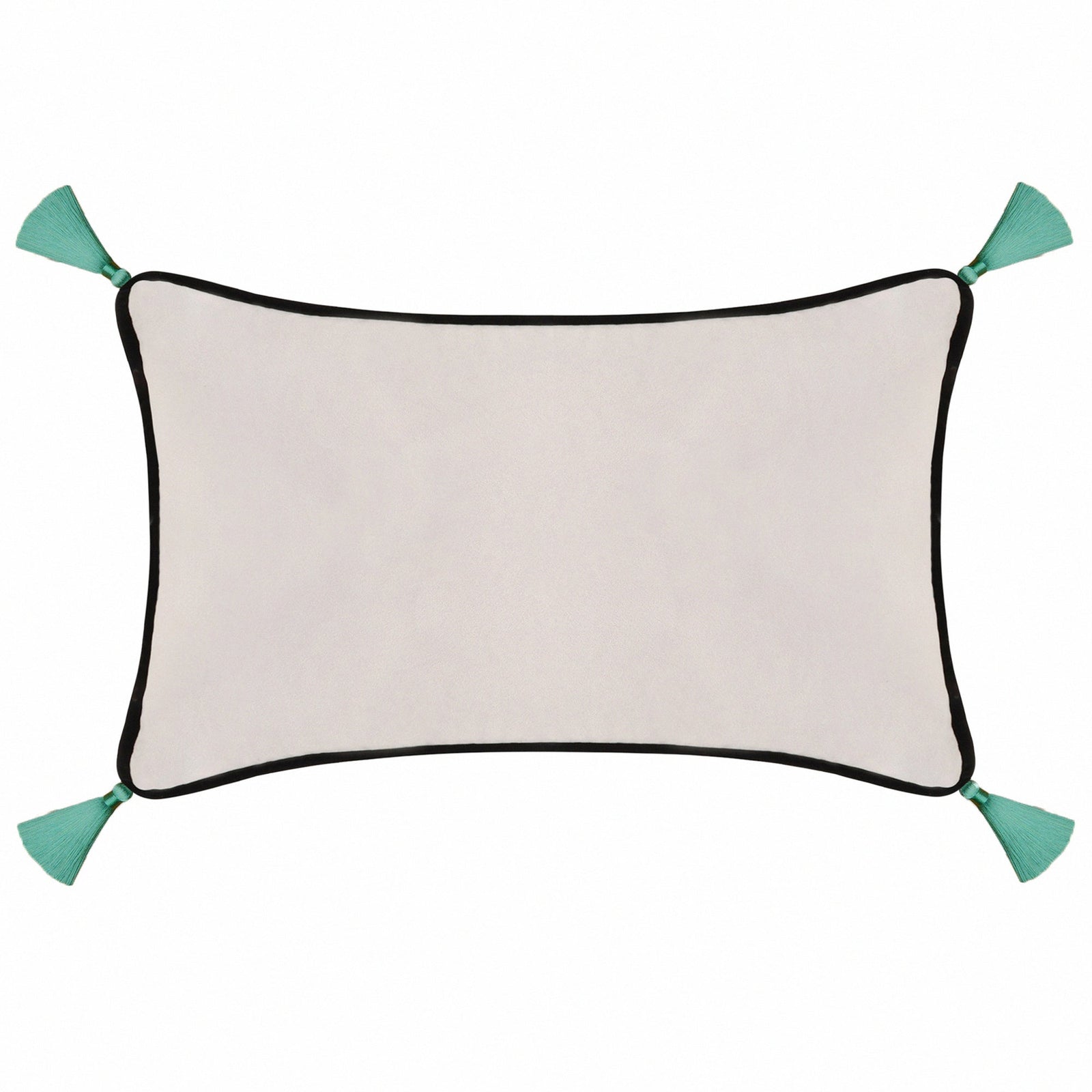 Light Grey Velvet Rectangular Cushion with Tassels
