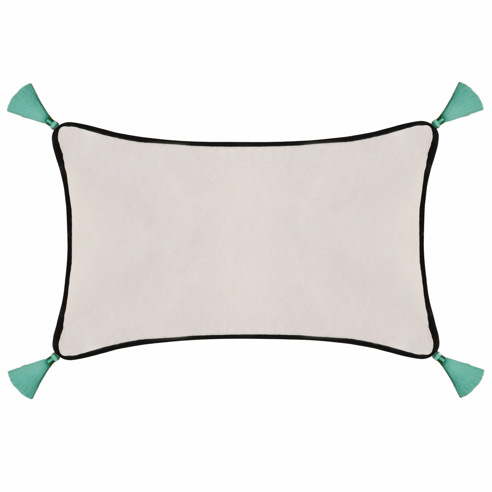 Light Grey Velvet Rectangular Cushion with Tassels