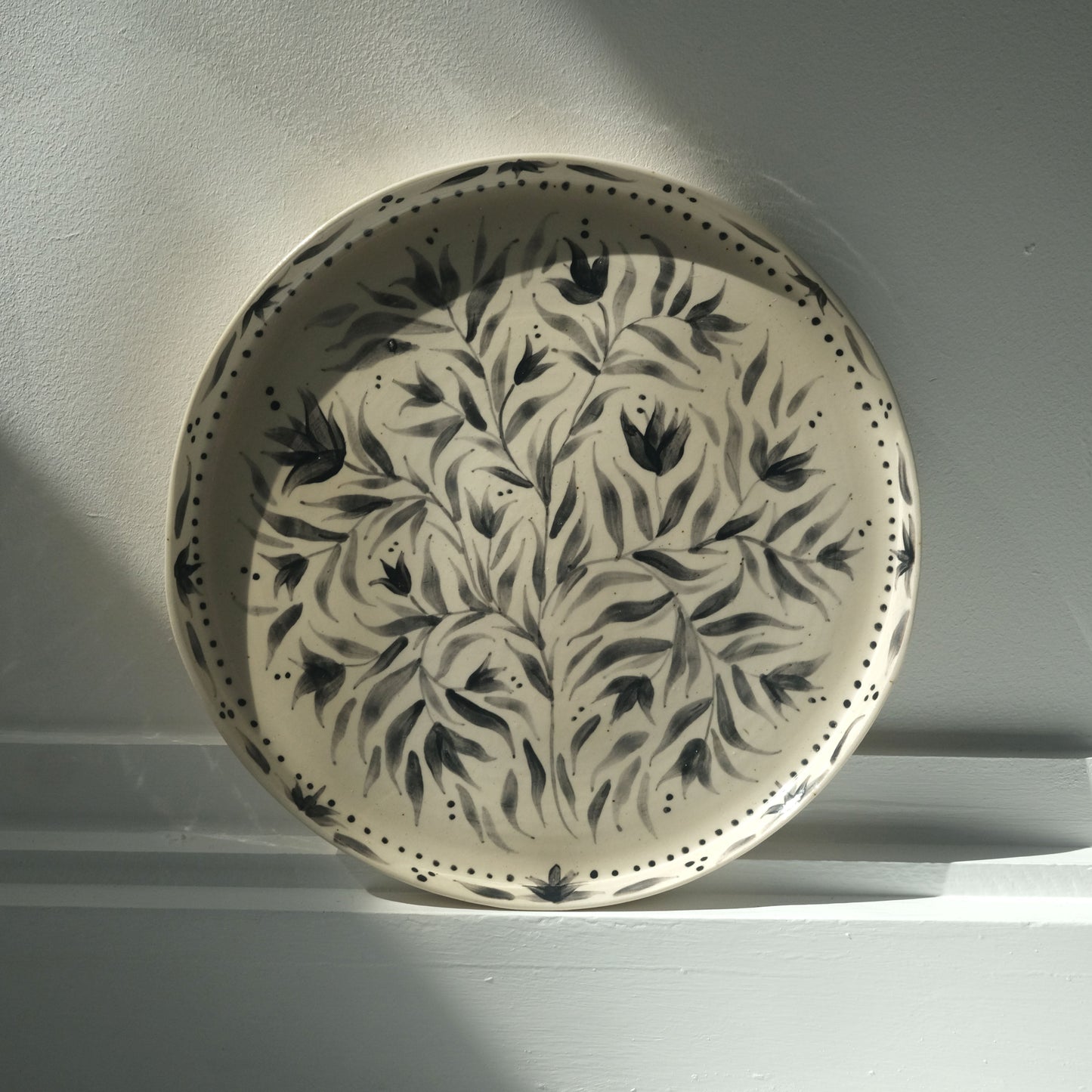 Hand Painted Black Tulips Stoneware Plate