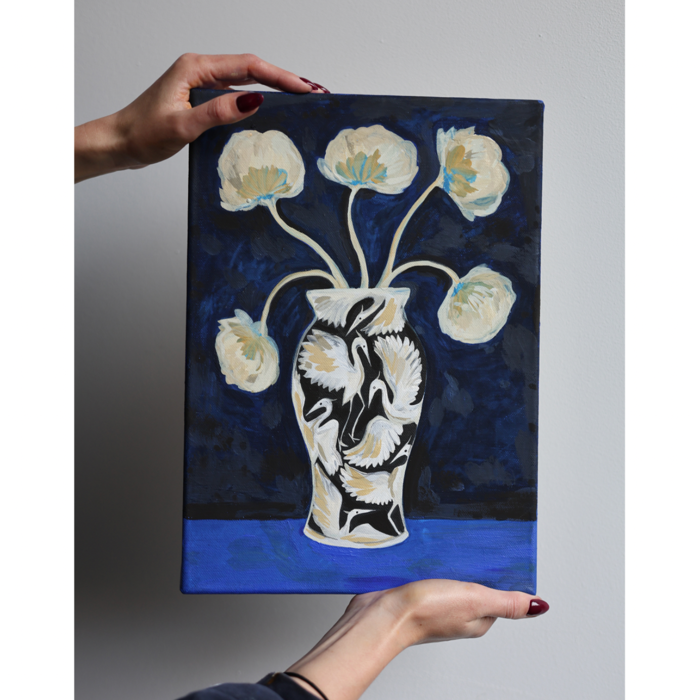 Black Herons Vase - Original Canvas Painting