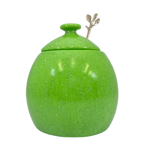 Sugar Bowl with Spoon - Lime Green Glaze