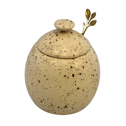 Sugar Bowl with Spoon Honey Speckle Glaze