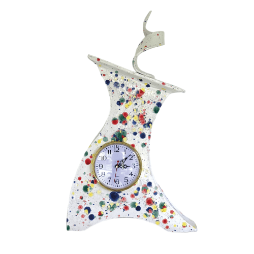 Tall Ceramic Mantel Clock with Enclosed Face - Celebration Glaze