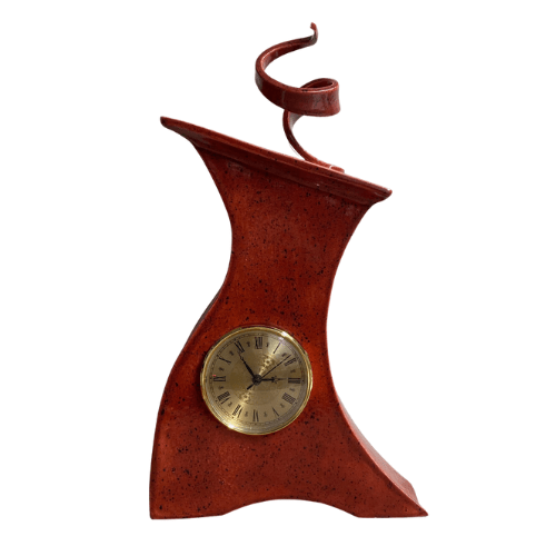 Tall Ceramic Mantel Clock with Enclosed Face - Speckled Red