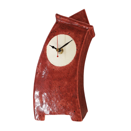 Wonky Ceramic Clock for Desk, Shelf, Mantel, Table speckled red glaze