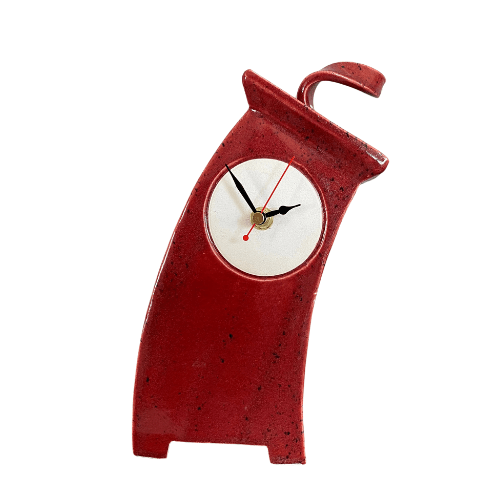 Wonky Ceramic Clock for Desk, Shelf, Mantel, Table speckled red glaze curly top