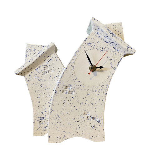 Double Ceramic Mantel Clock - Light Blue Speckle Glaze