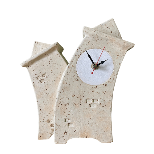Double Ceramic Mantel Clock - Oatmeal Glaze