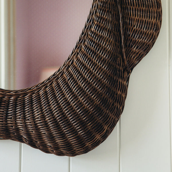Blossom Rattan Oval Mirror, Teak