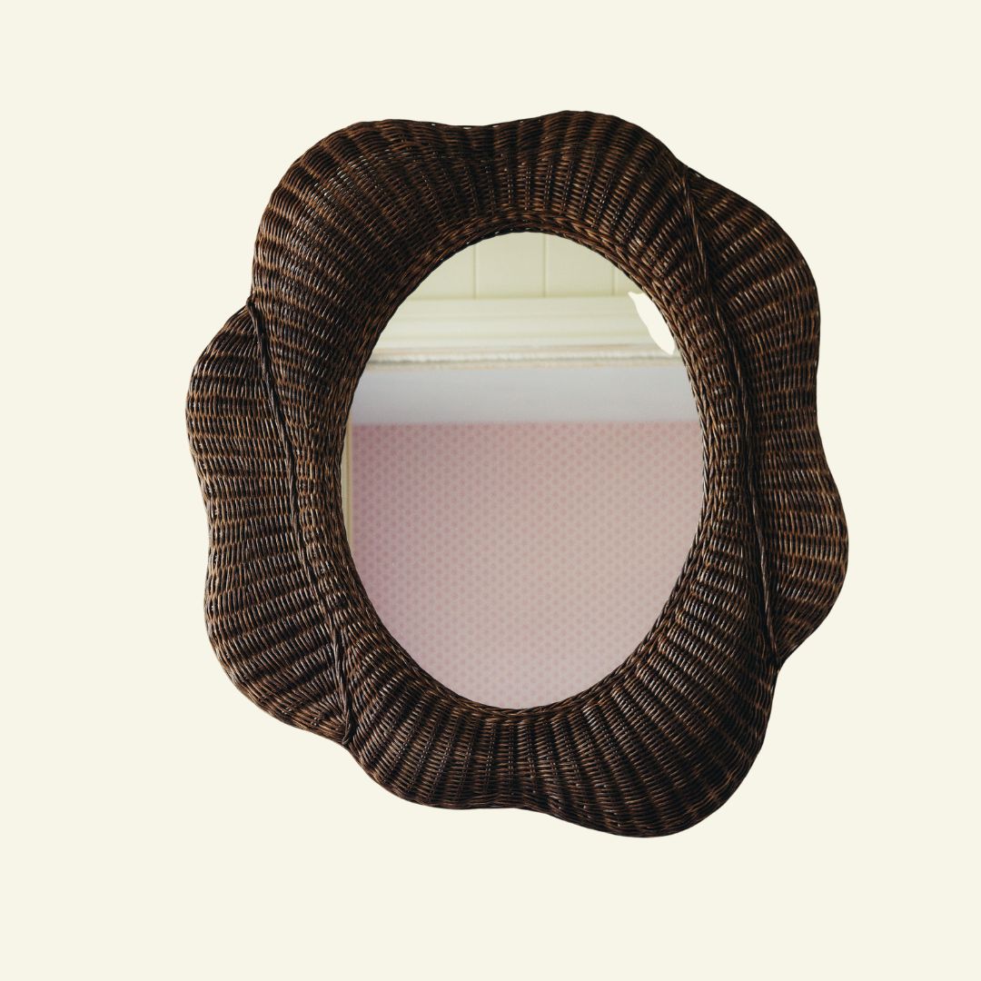 Blossom Rattan Oval Mirror, Teak