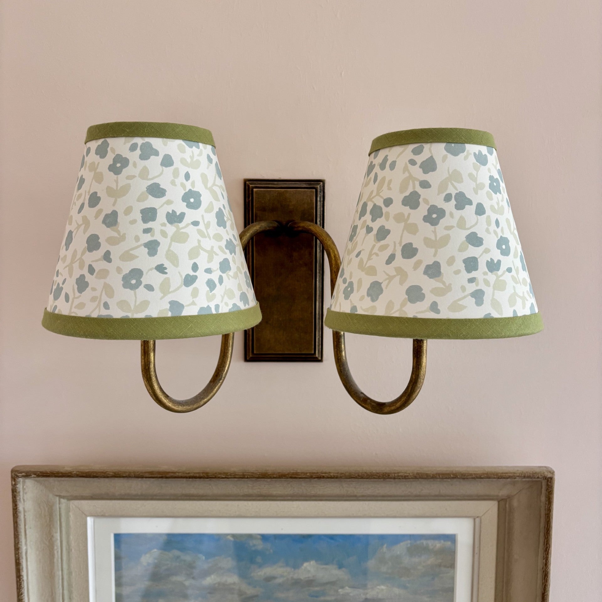 Lampshade - Small Clip-On Blossom Pale Sage With Green Trim
