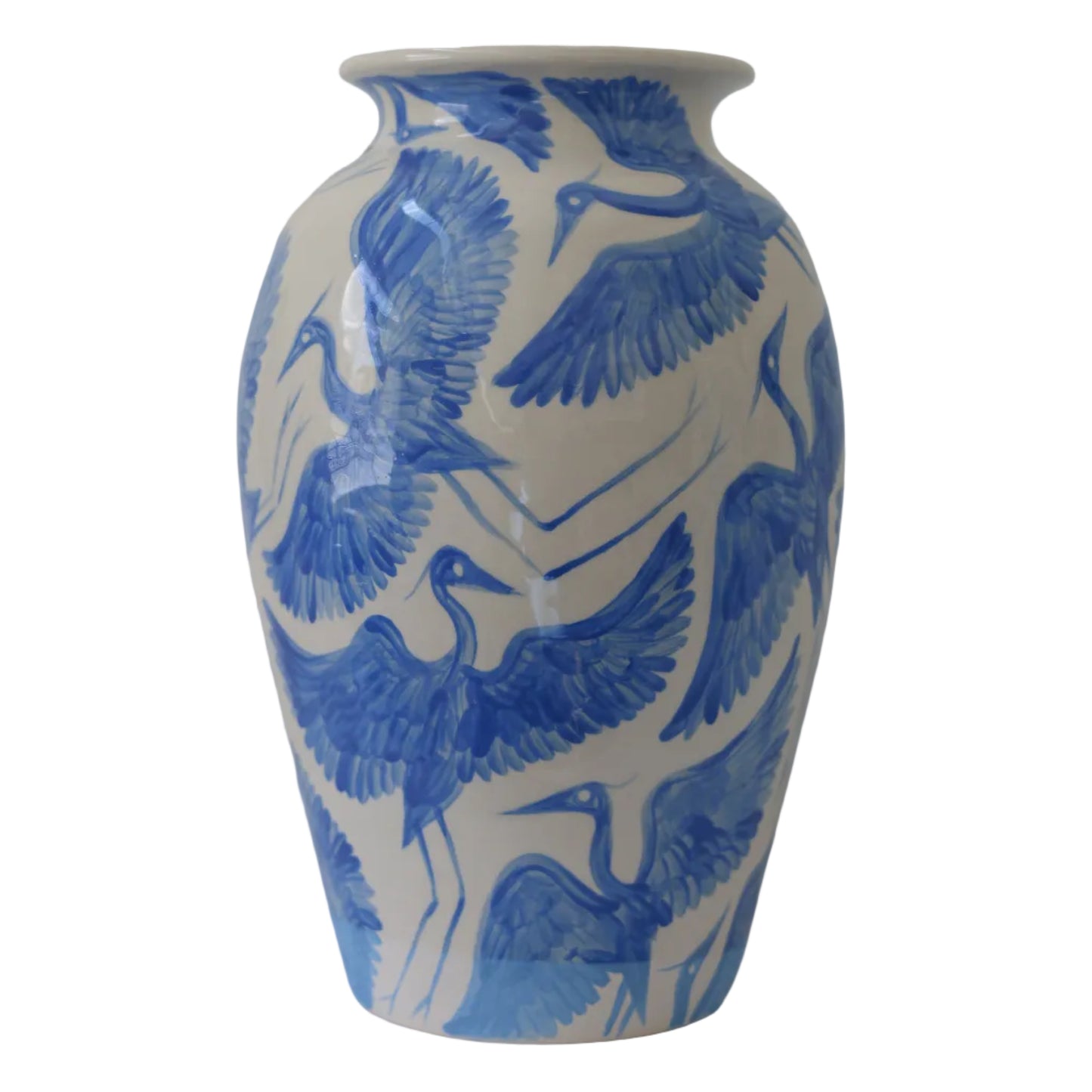 XL Bright Blue Herons Vase | Hand-Painted Ceramic Vase