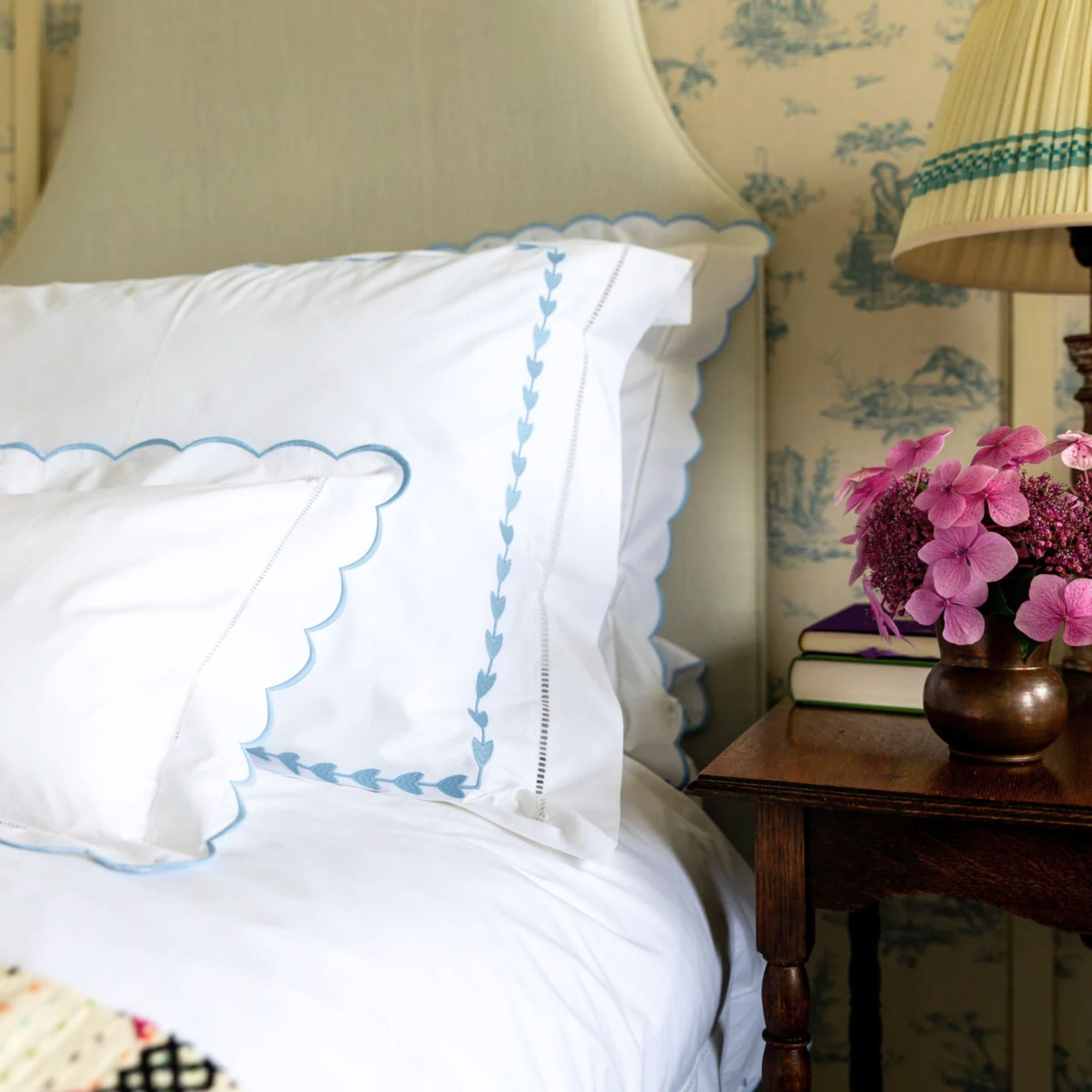 Blue Leaf Embroidered Pillowcase
