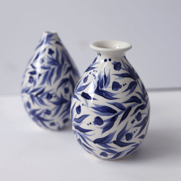 Hand Painted Pomegranate Bud Vase - Deep Blue