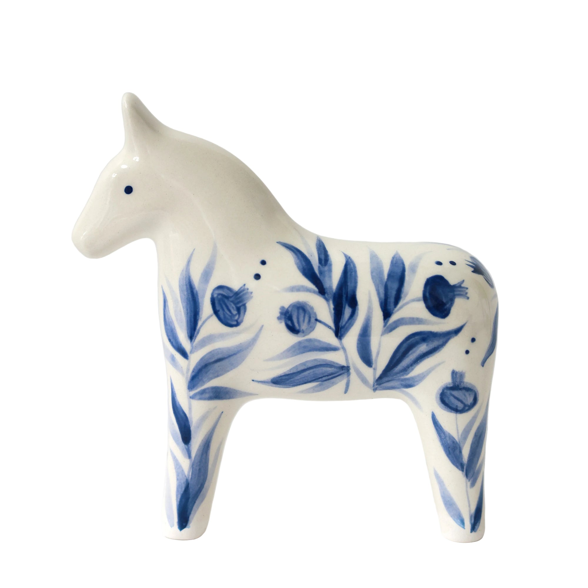 Hand Painted Ceramic Dala Horse - Blue Pomegranates
