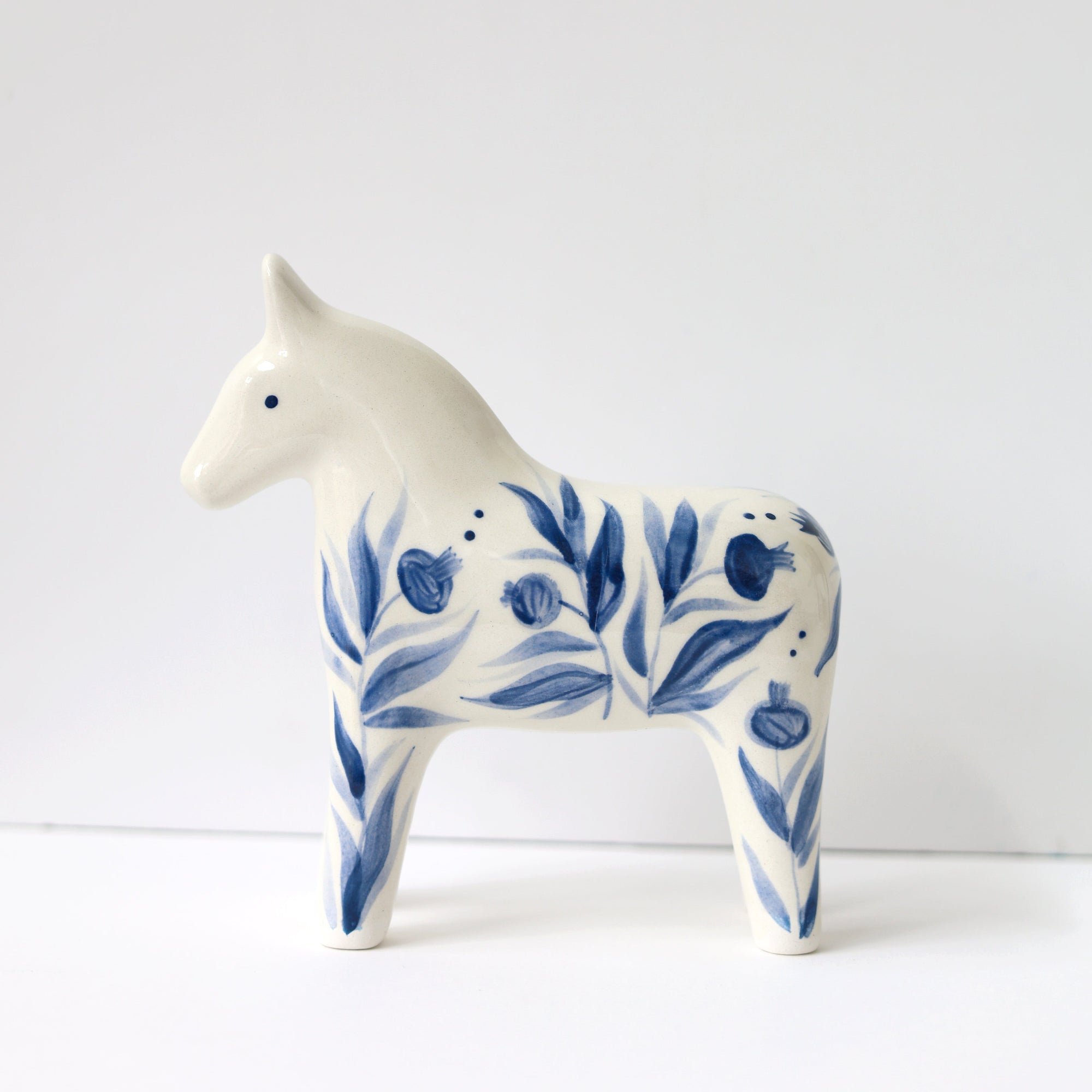 Hand Painted Ceramic Dala Horse - Blue Pomegranates