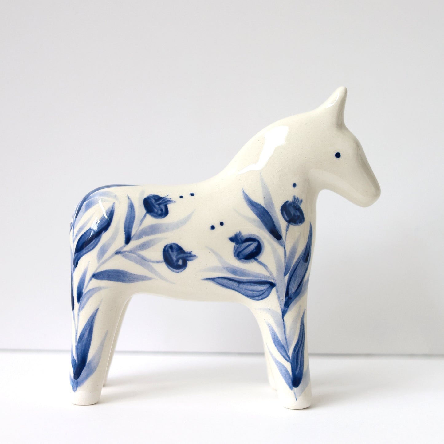 Hand Painted Ceramic Dala Horse - Blue Pomegranates