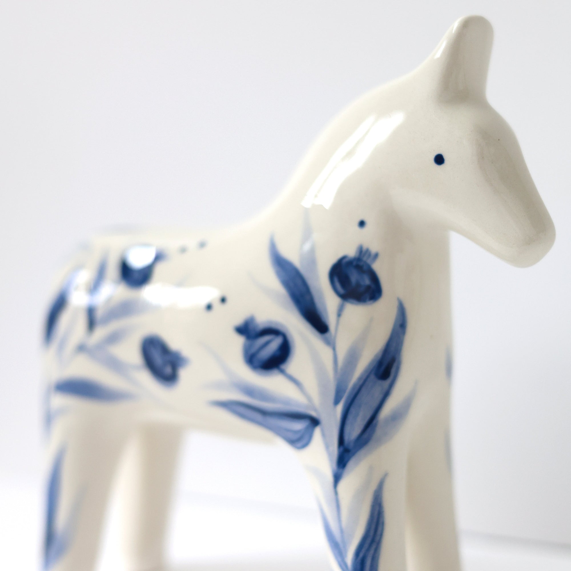 Hand Painted Ceramic Dala Horse - Blue Pomegranates