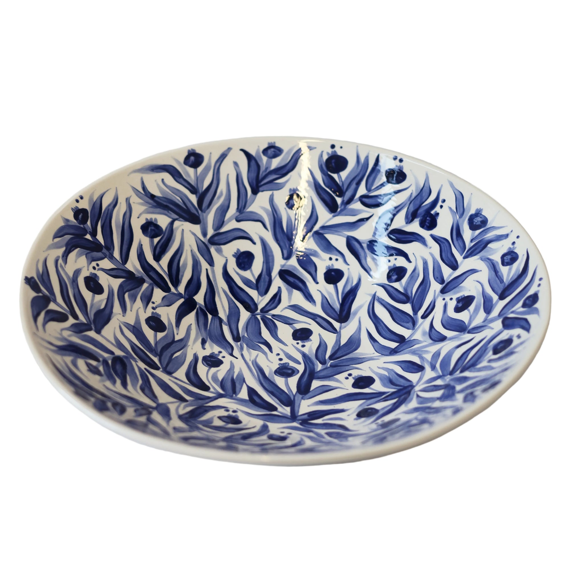 Hand Painted Pomegranate Large Serving Bowl - Deep Blue