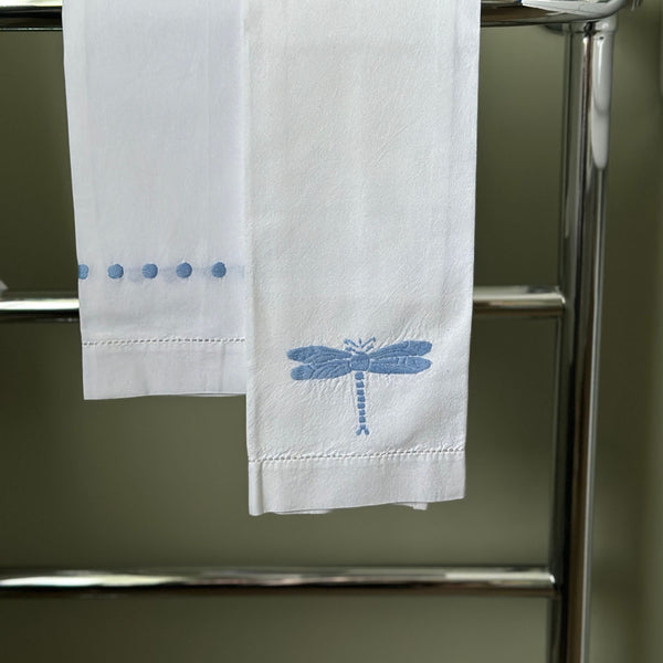 Cotton Hand Embroidered Blue Dragonfly Hand Towel
