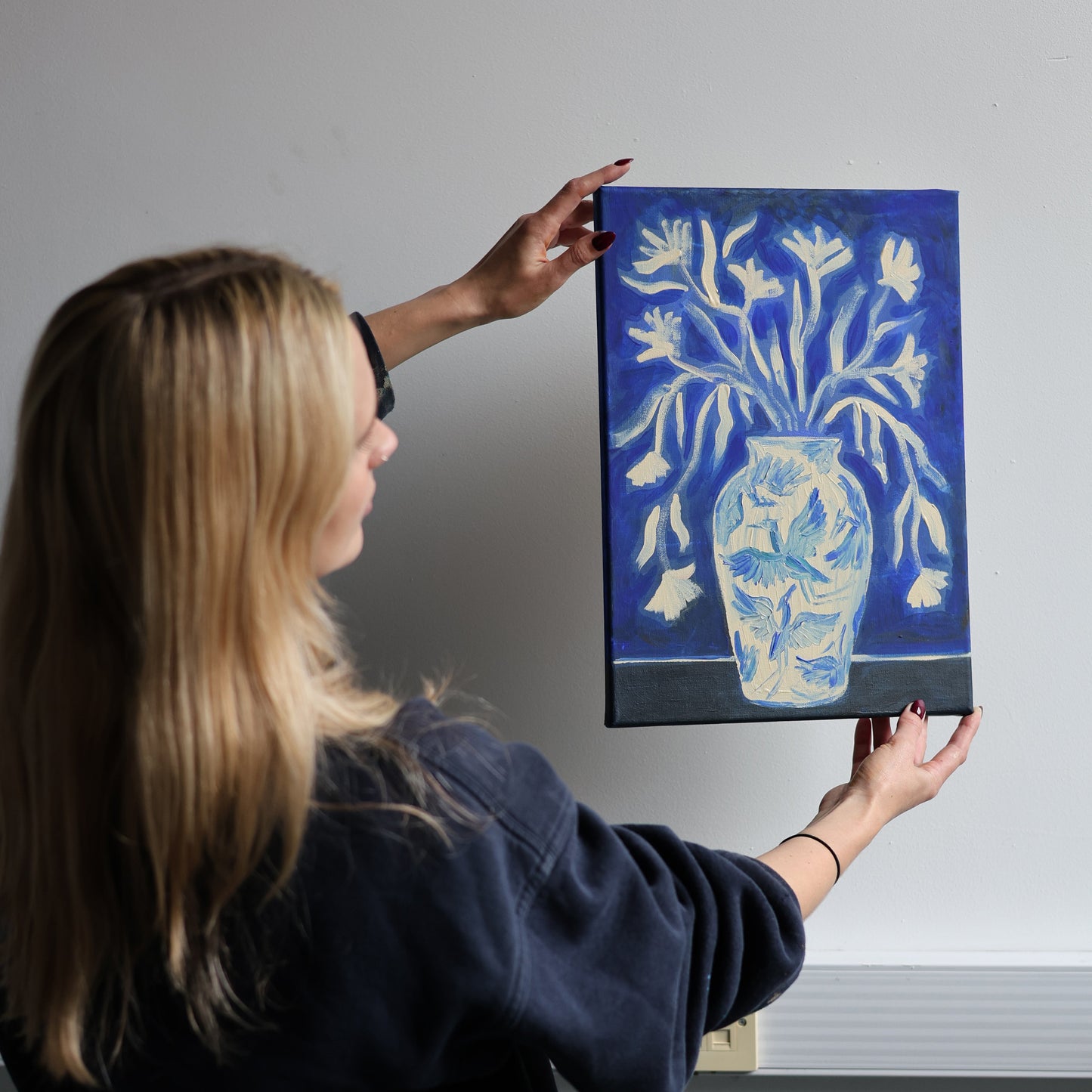 Blue Heron Vase - Original Canvas Painting