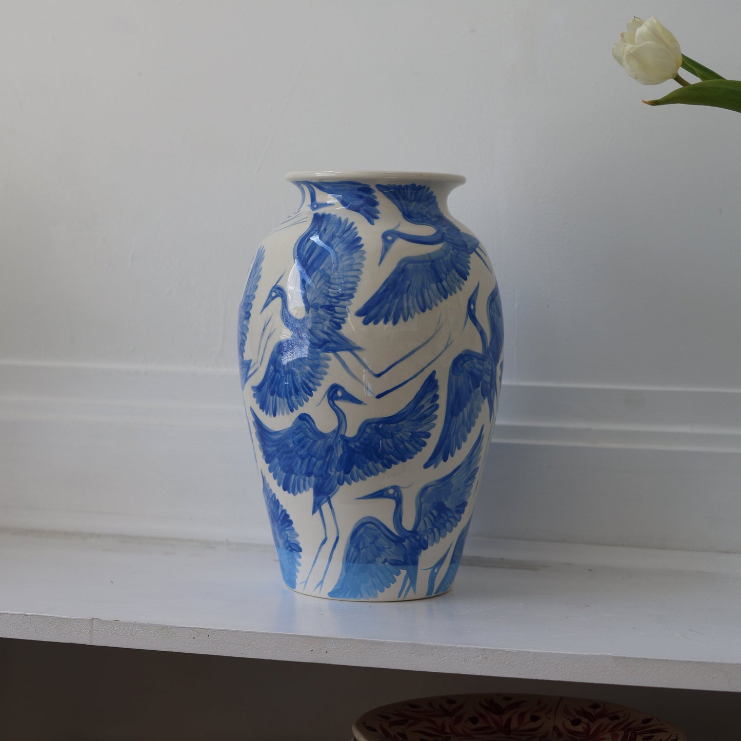 XL Bright Blue Herons Vase | Hand-Painted Ceramic Vase