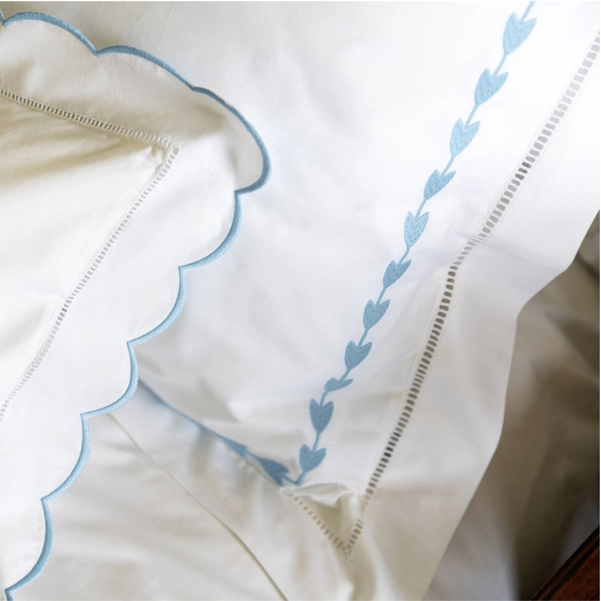 Blue Leaf Embroidered Pillowcase, Super King